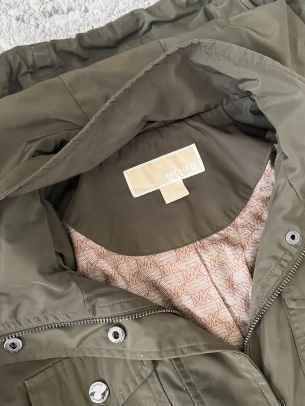 Michael Kors Olive Green Hooded Anorak Rain Jacket